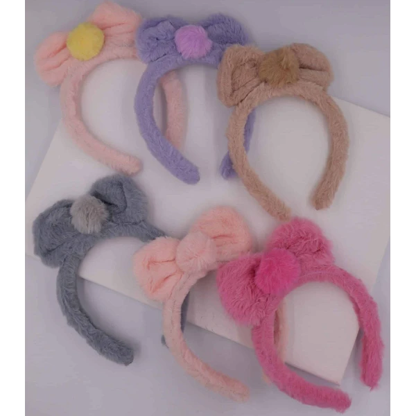 KIDS HEADBAND FUR WITH BOW - 6 COLORS