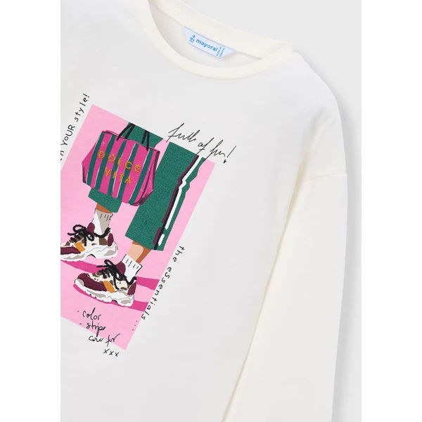 MAYORAL T-SHIRT LONG SLEEVES ECRU-GREEN