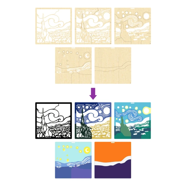 SPLAT PLANET WOODEN CRAFT SET STARRY NIGHT WOOD ART 25X25cm.
