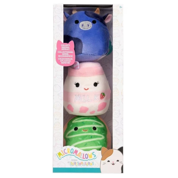 MICROMALLOWS - SET 3 PLUSH 6 cm SQUISHMALLOWS DAISUKE THE MACHA DONUT - INFRED THE COW - AMELIE THE STRAWBERRY MILK
