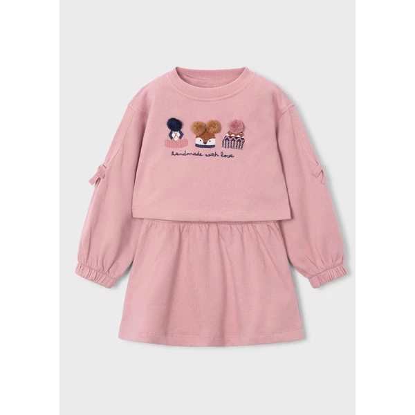 MAYORAL DRESS FLEECE EMBROIDERED  PASTEL