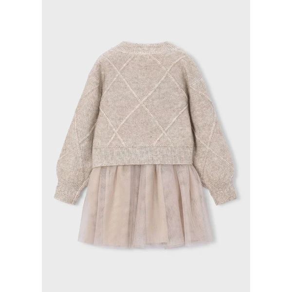 MAYORAL DRESS KNITTED WITH BOWS SOFT BROWN
