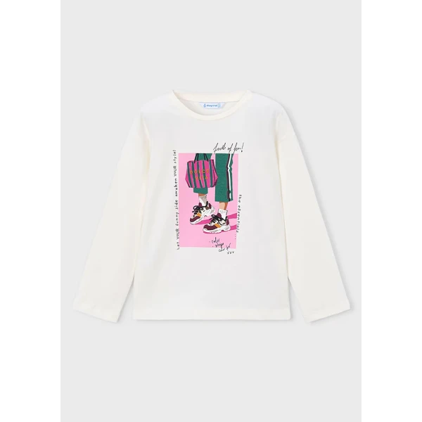 MAYORAL T-SHIRT LONG SLEEVES ECRU-GREEN