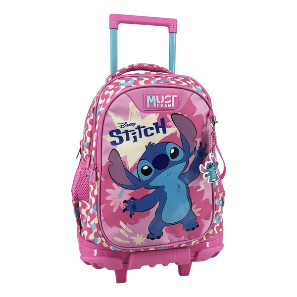 MUST TEAM SCHOOL TROLLEY BACKPACK 34x20x44 cm 3 CASES STITCH PINK
