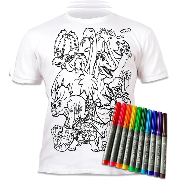 SPLAT PLANET WASHABLE COLOURING T-SHIRTDINOSAURS  WITH MARKERS (7-8 YEARS)