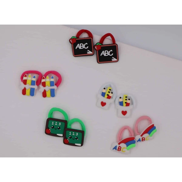 KIDS HAIR 2 TIES SET SCHOOL - 5 DESIGNS