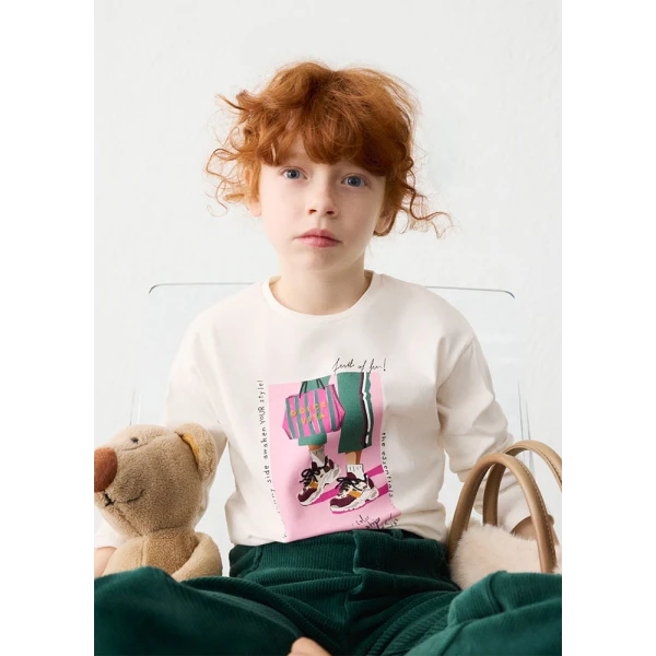 MAYORAL T-SHIRT LONG SLEEVES ECRU-GREEN