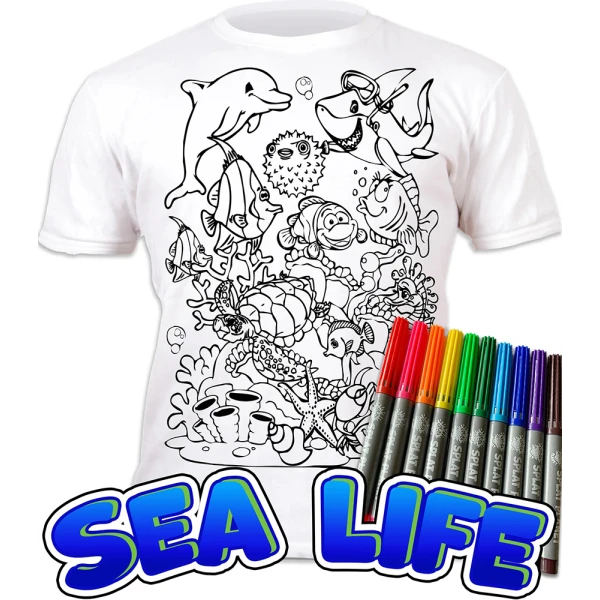 SPLAT PLANET WASHABLE COLOURING T-SHIRT SEA LIFE WITH MARKERS (3-4 YEARS)