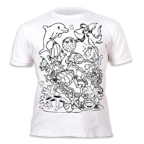 SPLAT PLANET WASHABLE COLOURING T-SHIRT SEA LIFE WITH MARKERS (3-4 YEARS)