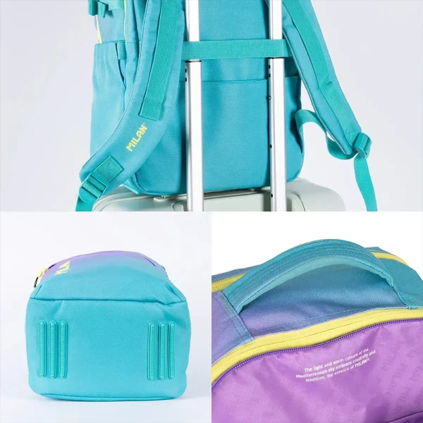 MILAN BACKPACK WITH 5 COMPARTMENTS 45.5X28X17.5 cm SUNSET COLLECTION TURQUOISE