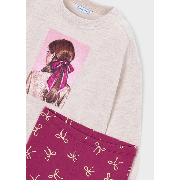 MAYORAL FLEECE LEGGINGS SET PRINTED RASPBERRY