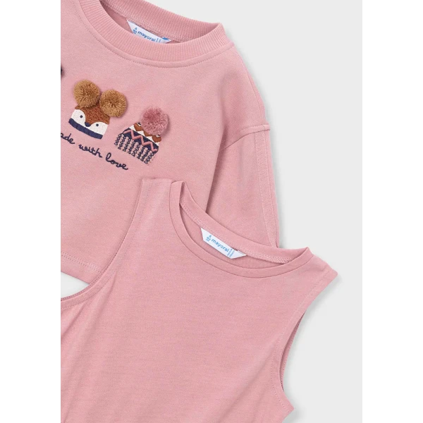 MAYORAL DRESS FLEECE EMBROIDERED  PASTEL