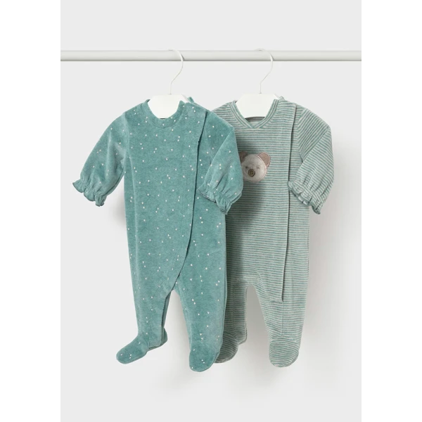 MAYORAL SET 2 ROMPERS VELOUR GREEN INTENSE