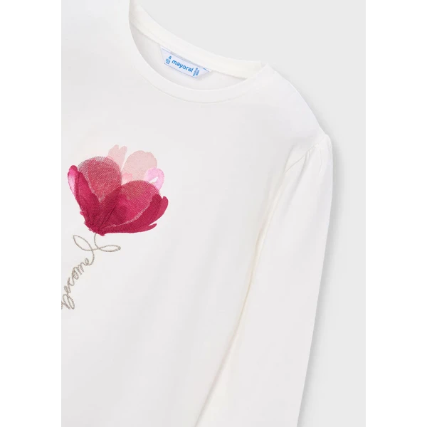 MAYORAL BLOUSE LONG SLEEVES FORMAL  ECRU-RASPBERRY