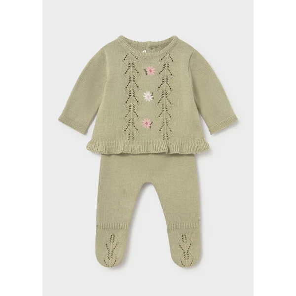MAYORAL SET ROMPER CLOSED FOOT KNITTED LIGHT GREEN