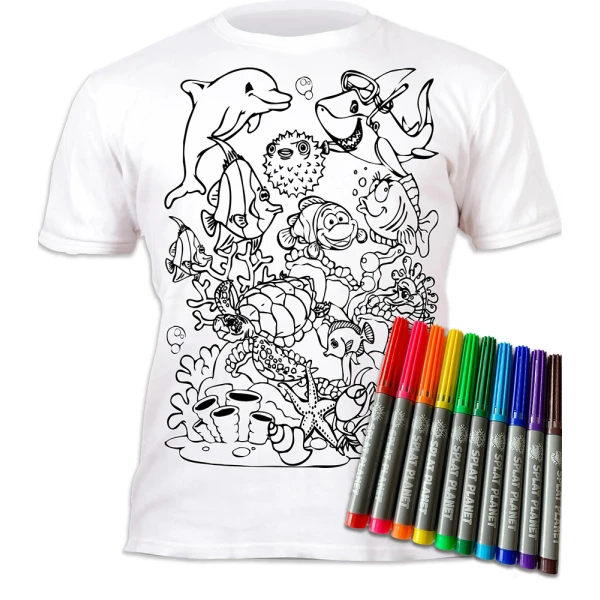 SPLAT PLANET WASHABLE COLOURING T-SHIRT SEA LIFE WITH MARKERS (3-4 YEARS)