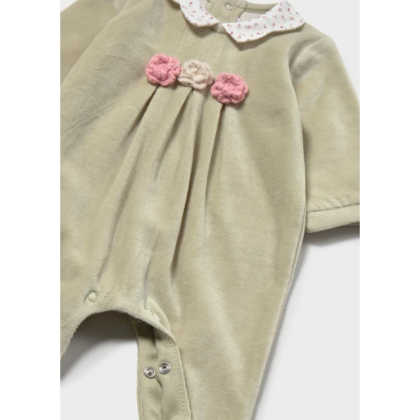 MAYORAL SET ROMPER WITH VELOUR COLLAR LIGHT GREEN