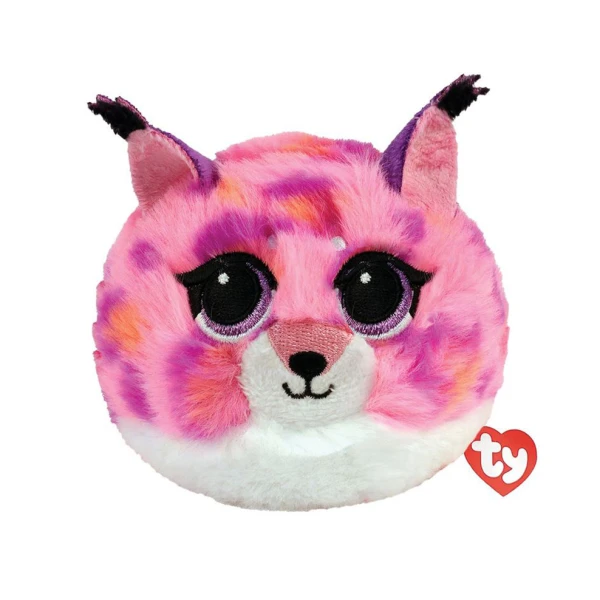 TY FLUFFY BALL BEANIE BOUNCERS PINK CAT WITH WHITE