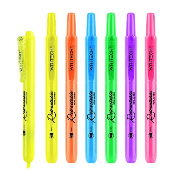 WRITECH HIGHLIGHTERWITH BUTTON 1-4mm RETRACTABLE NEON - 6 COLOURS