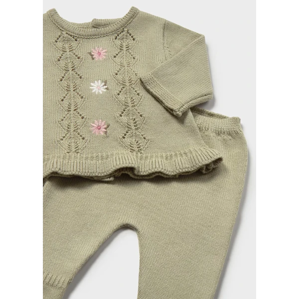 MAYORAL SET ROMPER CLOSED FOOT KNITTED LIGHT GREEN
