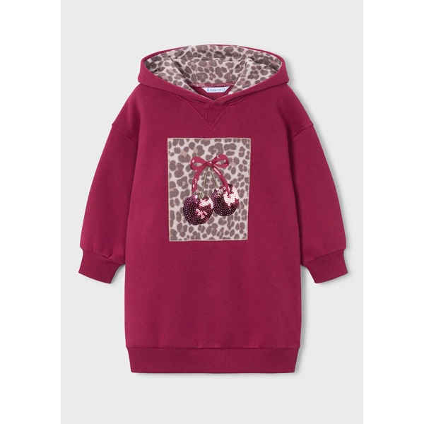 MAYORAL DRESS FLEECE HOOD CHERRY
