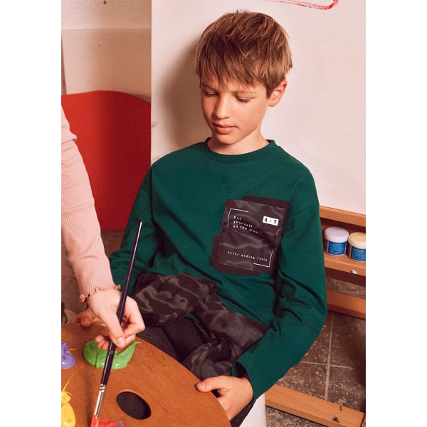 MAYORAL T-SHIRT LONG SLEEVES POCKET GREEN
