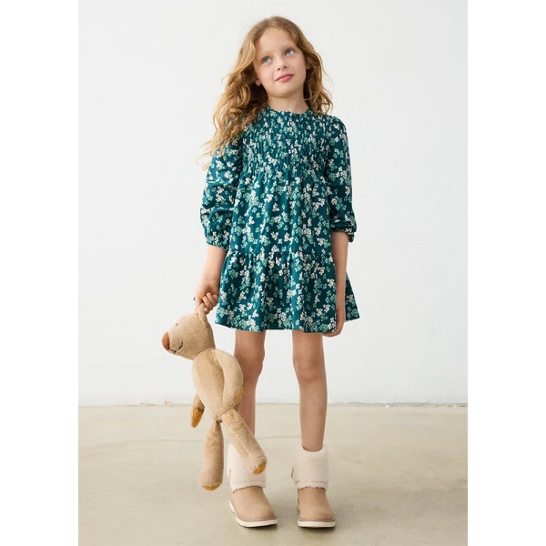 MAYORAL DRESS VELVET PRINTED GREEN