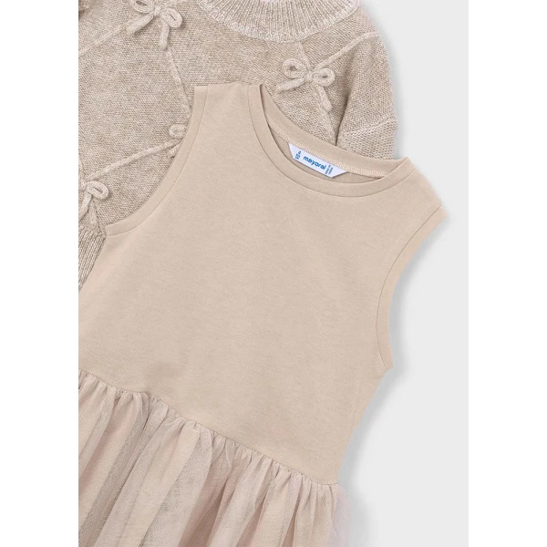 MAYORAL DRESS KNITTED WITH BOWS SOFT BROWN