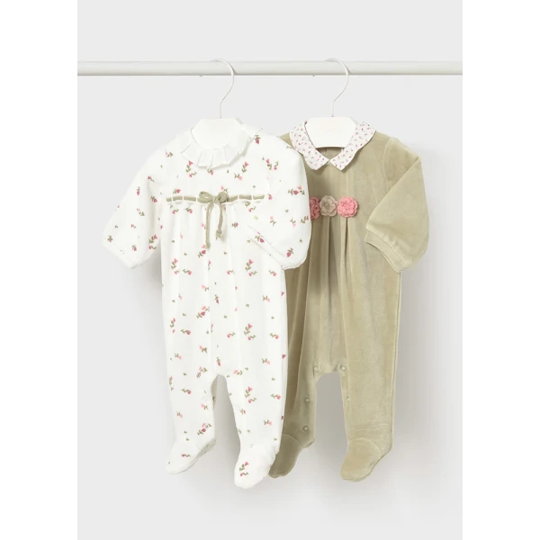 MAYORAL SET ROMPER WITH VELOUR COLLAR LIGHT GREEN