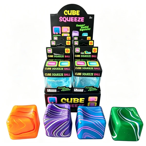 SQUEEZE MARBLE EFFECT ANTI-STRESS CUBES - VARIOUS COLORS