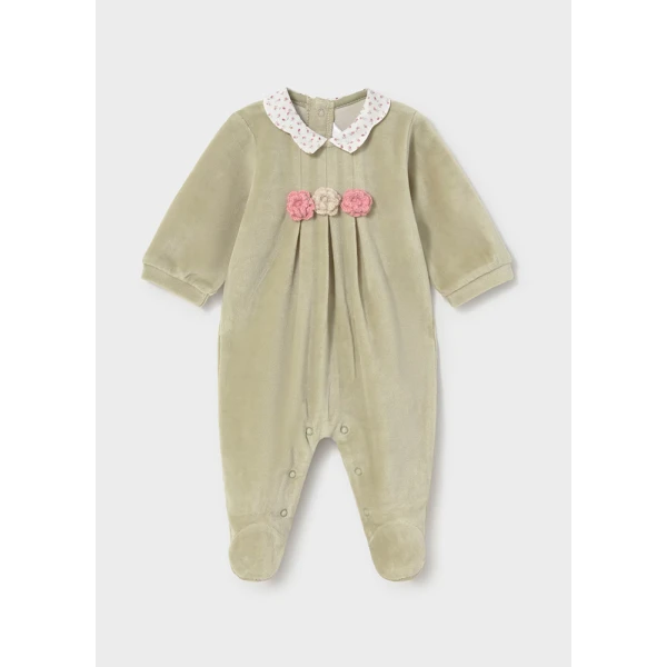 MAYORAL SET ROMPER WITH VELOUR COLLAR LIGHT GREEN
