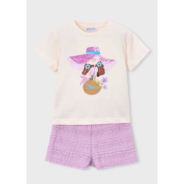 MAYORAL SET SHORTS COTTON JERSEY FANTASY LILAC 