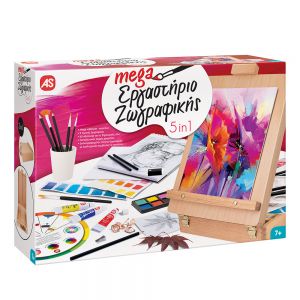 AS MEGA PAINTING WORKSHOP 5 IN 1 WITH WOODEN  CASE-EASEL FOR AGES 7+