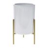 WHITE CERAMIC PLANTER WITH GOLD METAL STAND 8,8X8,5X15 cm