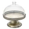 ANTIQUE SILVER METAL CAKE STAND WITH GLASS DOME 21x21x22.5 CM