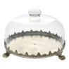 ANTIQUE SILVER METAL CAKE STAND WITH GLASS DOME 24x24x20 CM
