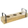  RECLAIMED WOOD CANDLEHOLDER 35X9X10 CMWITH 3 GLASSES