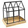  BLACK METAL HOUSE STAND ON WOODEN TRAY 30X20X34 CM