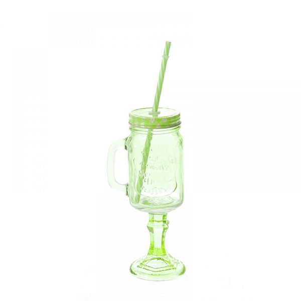 GLASS 11X8X23 cm GREEN WITH STRAW
