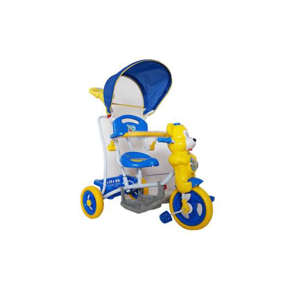 TRICYCLE BLUE-YELLOW WITH TENT & HANDLE