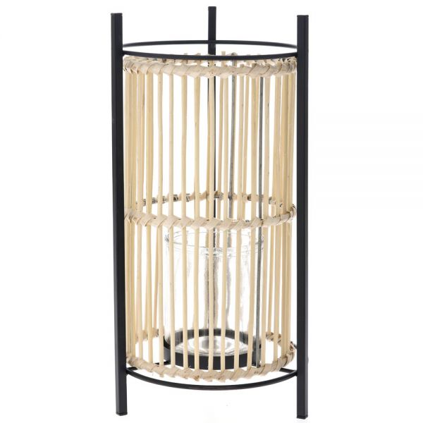  BAMBOO LANTERN WITH METAL STAND D24X47