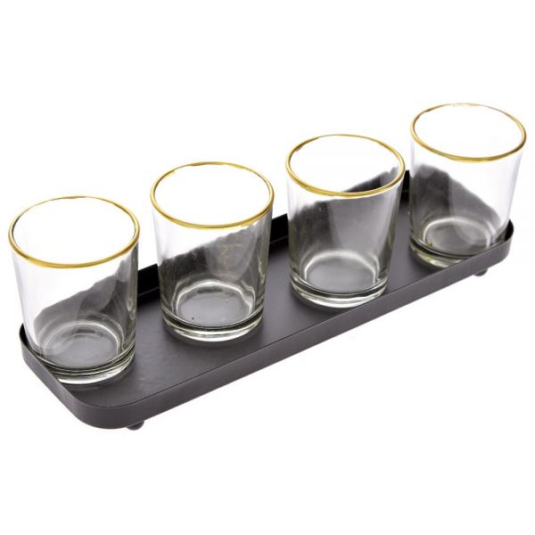  METAL TRAY WITH 4 GLASS CANDLE HOLDER 40X11X9 cm