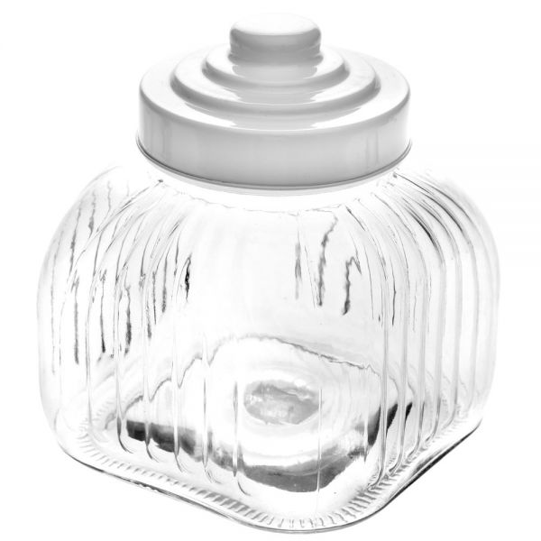 GLASS COOKIE JAR WITH WHITE LID 16X16X23 cm