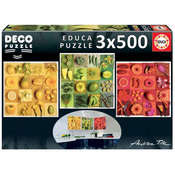 EDUCA ΠΑΖΛ 3X500 τεμ. EXOTIC FRUITS AND FLOWERS ANDREA TILK