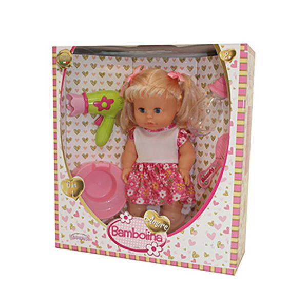 BAMBOLINA DOLL AMORE 30 cm WITH HAIR DRINK - WET, POTTY & ACCESSORIES