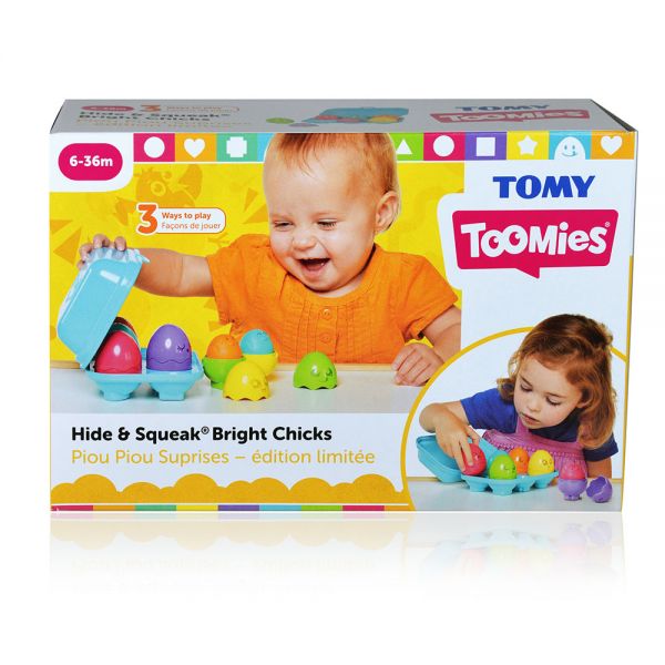 TOMY TOOMIES BABY TODDLER TOY HIDE & SQUEAK BRIGHT CHICKS FOR 6-36 MONTHS