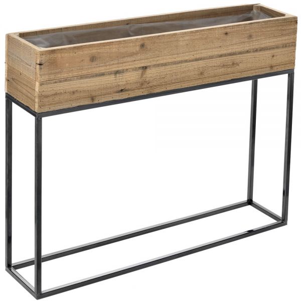 WOODEN PLANTER ON METAL STAND 80X16X62 cm