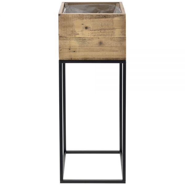 WOODEN PLANTER ON METAL STAND 28X28X75 cm