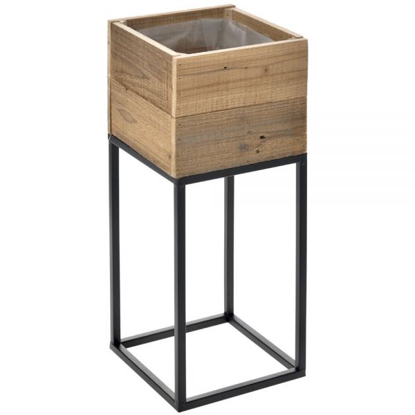 WOODEN PLANTER ON METAL STAND 22X22X54 cm