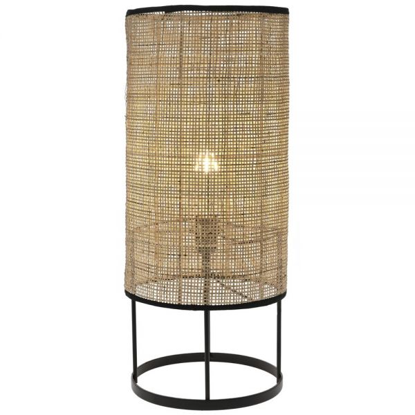 NATURAL RATTAN WEBBING TABLE LAMP D25X60 cm WITH BLACK METAL STAND